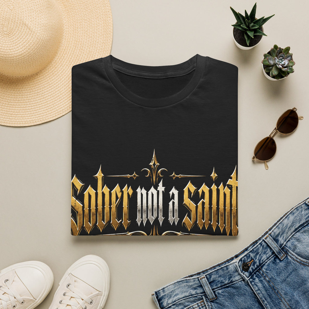 Sober Not a Saint Gothic Graphic T-Shirt